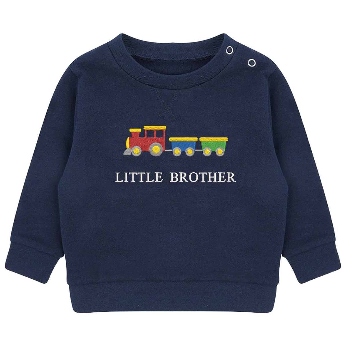 Embroidered Train Big & Little Brother Boys Sustainable Sweatshirts Navy Toddler Kids New Matching Siblings