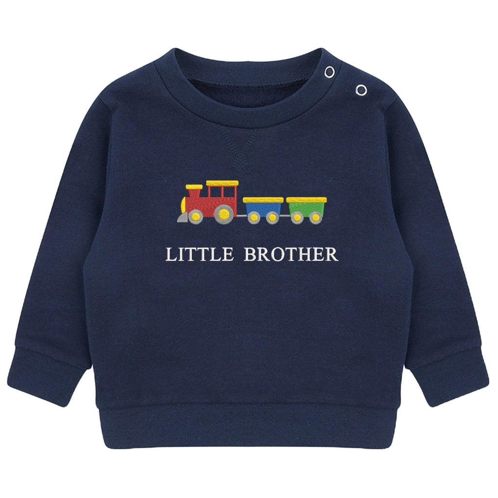 Embroidered Train Big & Little Brother Boys Sustainable Sweatshirts Navy Toddler Kids New Matching Siblings
