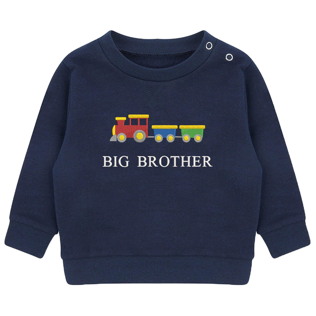 Embroidered Train Big & Little Brother Boys Sustainable Sweatshirts Navy Toddler Kids New Matching Siblings