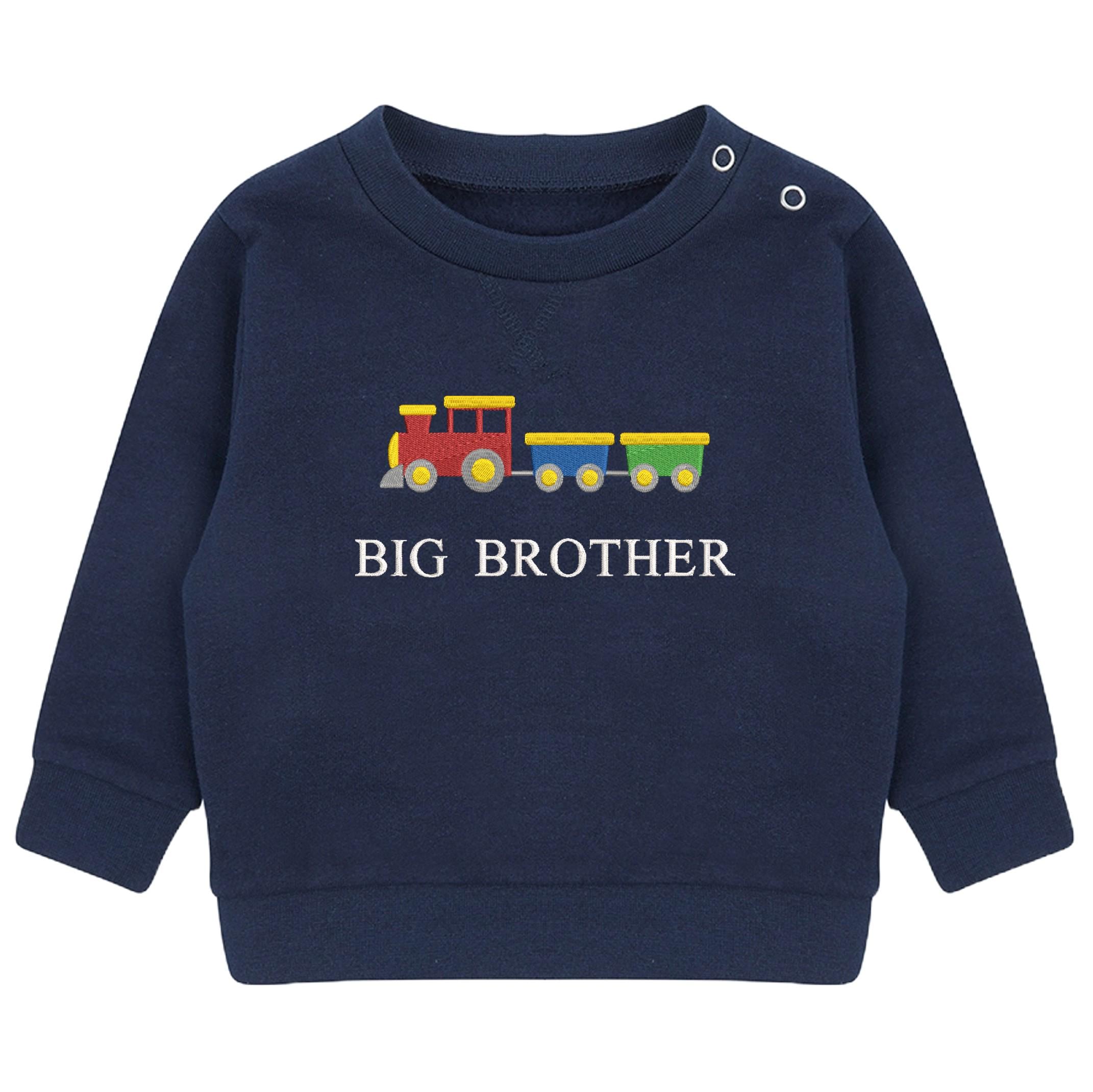 Embroidered Train Big & Little Brother Boys Sustainable Sweatshirts Navy Toddler Kids New Matching Siblings