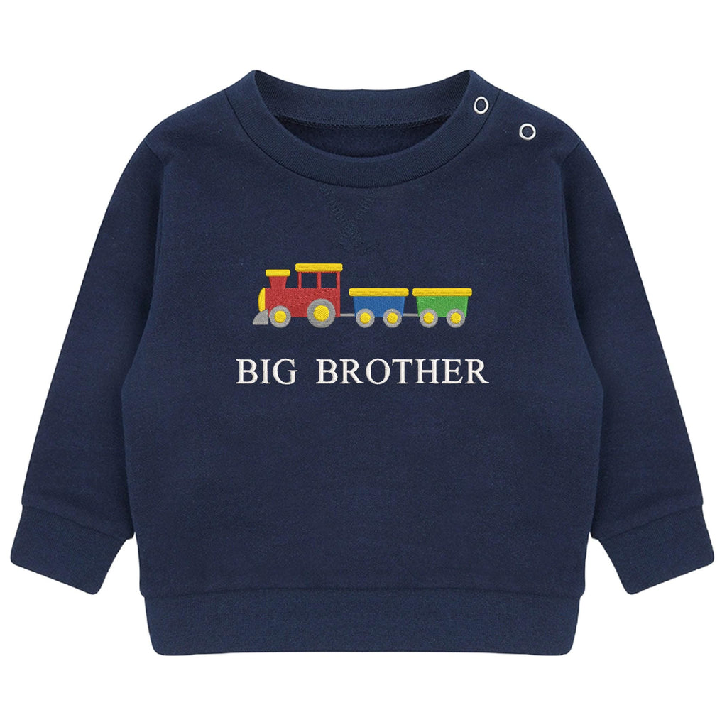 Embroidered Train Big & Little Brother Boys Sustainable Sweatshirts Navy Toddler Kids New Matching Siblings