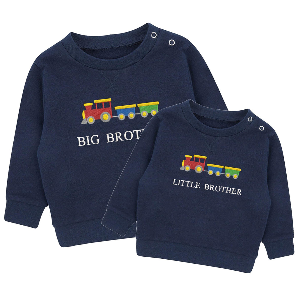 Embroidered Train Big & Little Brother Boys Sustainable Sweatshirts Navy Toddler Kids New Matching Siblings