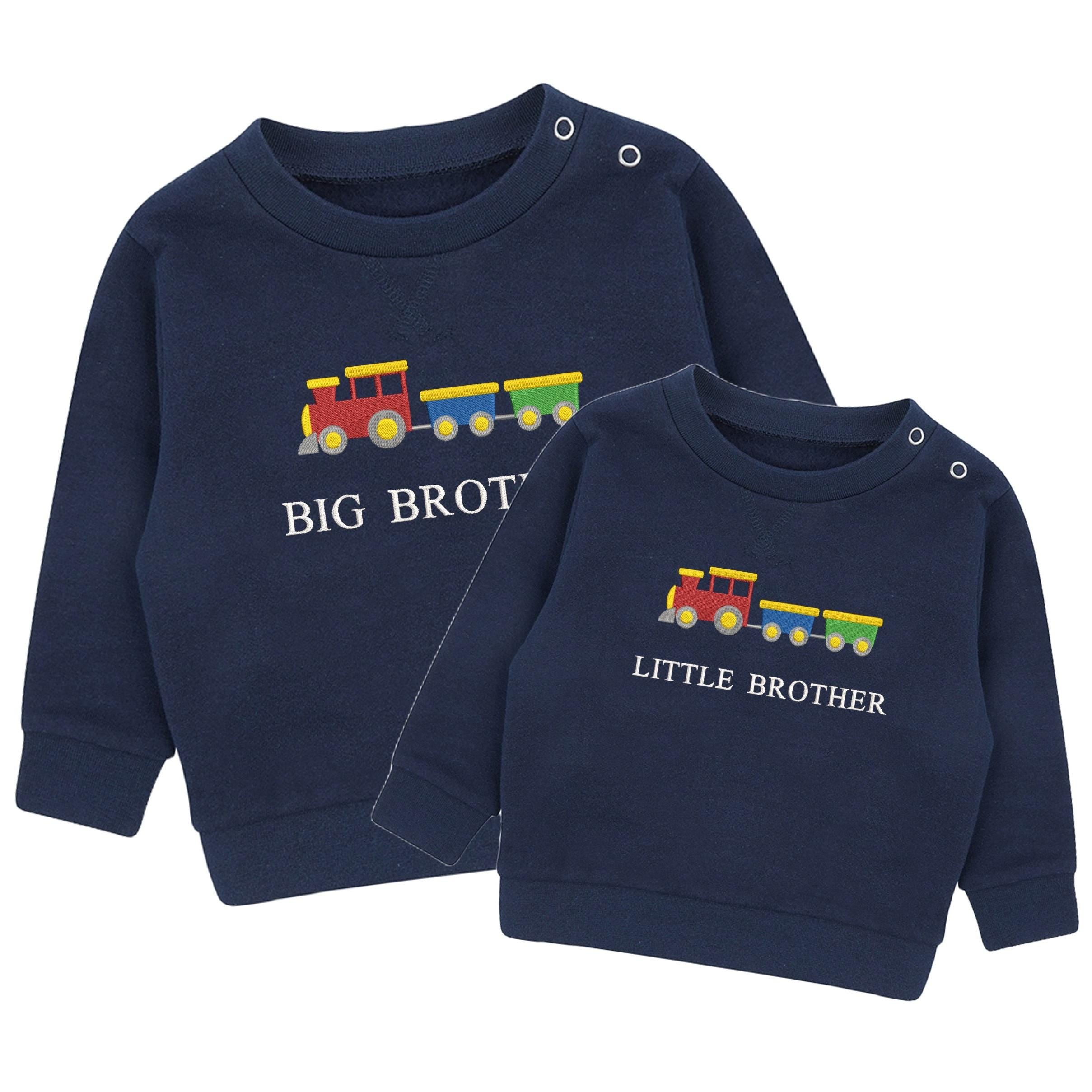 Embroidered Train Big & Little Brother Boys Sustainable Sweatshirts Navy Toddler Kids New Matching Siblings