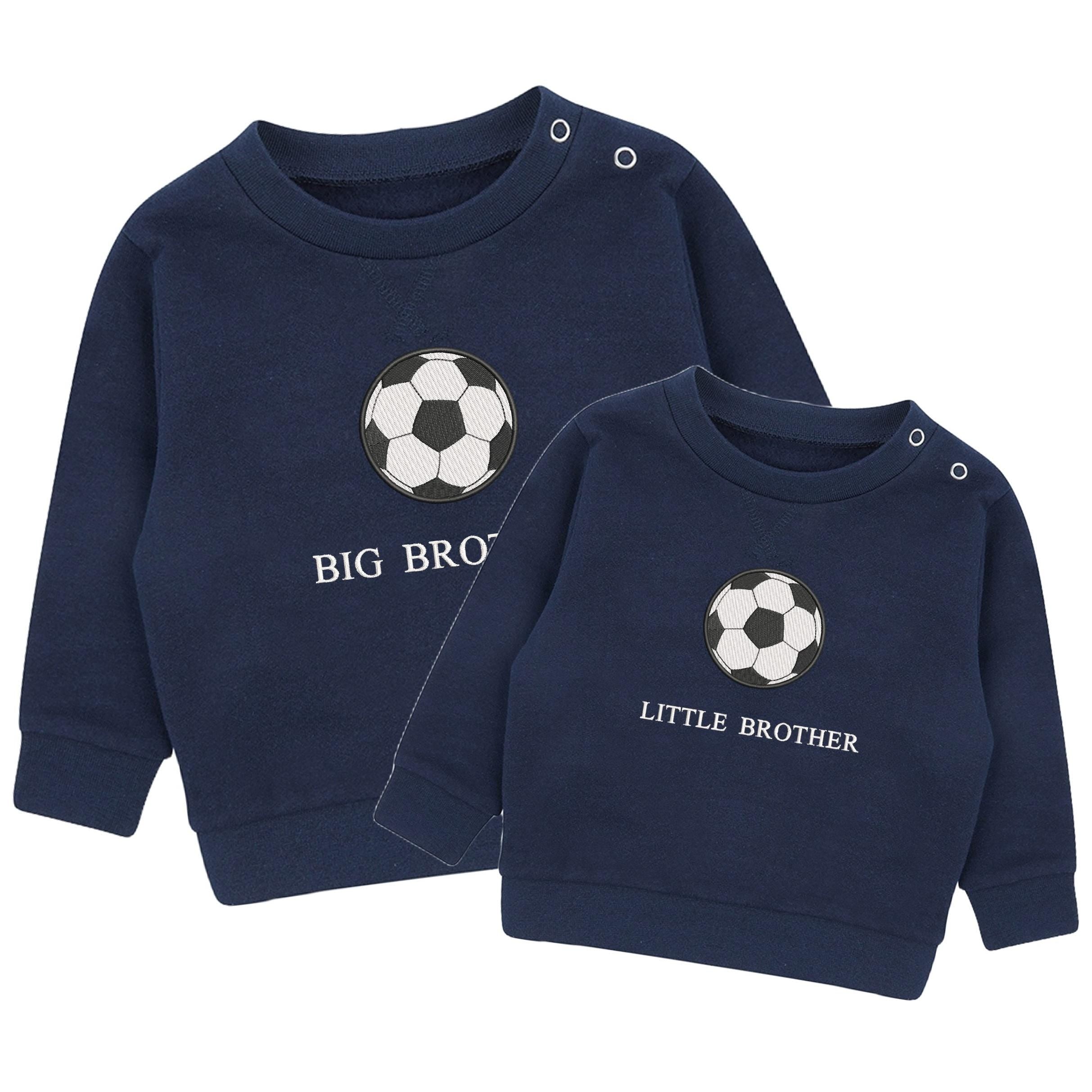 Embroidered Football Big & Little Brother Boys Sustainable Sweatshirts Navy Toddler Kids New Matching Siblings