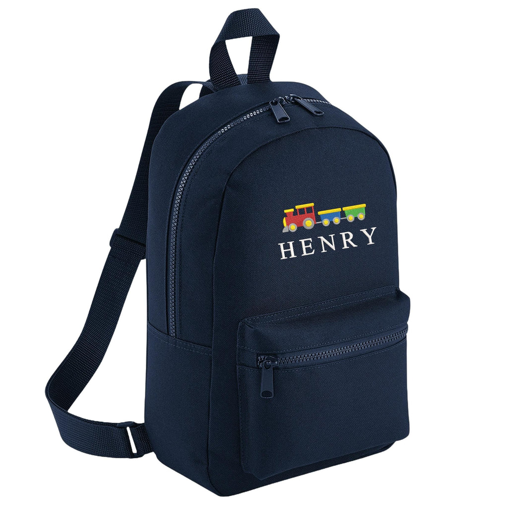 Embroidered Kids Train Personalised Name Mini Backpack Boys Custom School Rucksack Nursery Bag