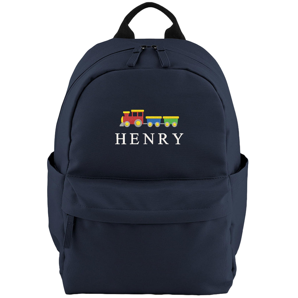Embroidered Kids Train Personalised Name Small Backpack Boys Custom School Rucksack Nursery Bag