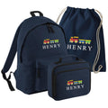 Embroidered Train Kids Personalised Name Junior Backpack, Lunch Bag, PE Kit Gymsac Set Boys Navy Custom School Rucksack Nursery Bag
