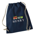 Embroidered Train Boys Personalised Name Cotton Gymsac Custom Text School PE Bag Nursery Bag