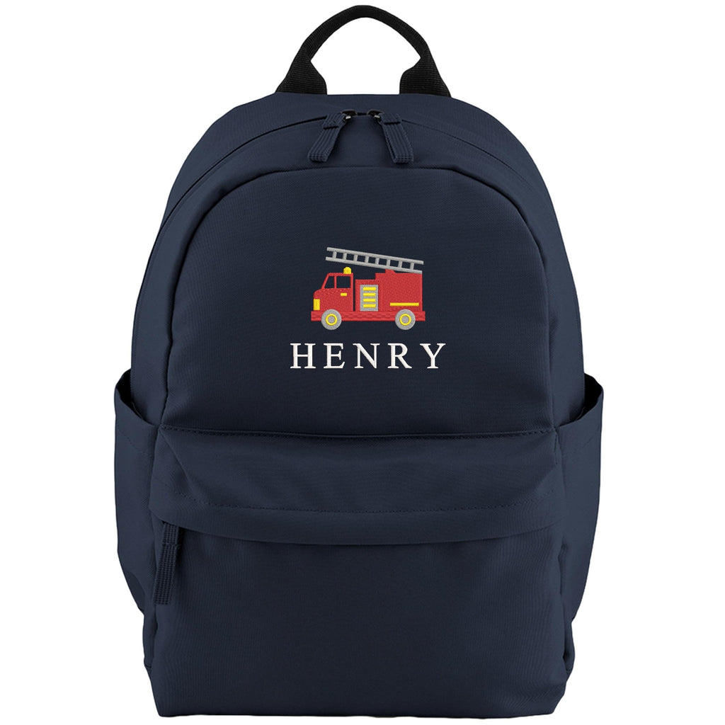 Embroidered Kids Fire Engine Truck Personalised Name Small Backpack Boys Custom School Rucksack Nursery Bag
