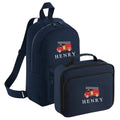 Embroidered Fire Engine Truck Kids Personalised Name Backpack & Lunch Bag Set Boys Navy Custom School Rucksack Nursery Bag