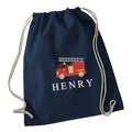 Embroidered Fire Engine Truck Boys Personalised Name Cotton Gymsac Custom Text School PE Bag Nursery Bag