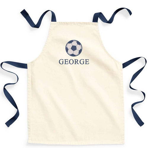 Embroidered Boys Personalised Name Football Craft Apron Fairtrade Cotton Kitchen Baking Gift