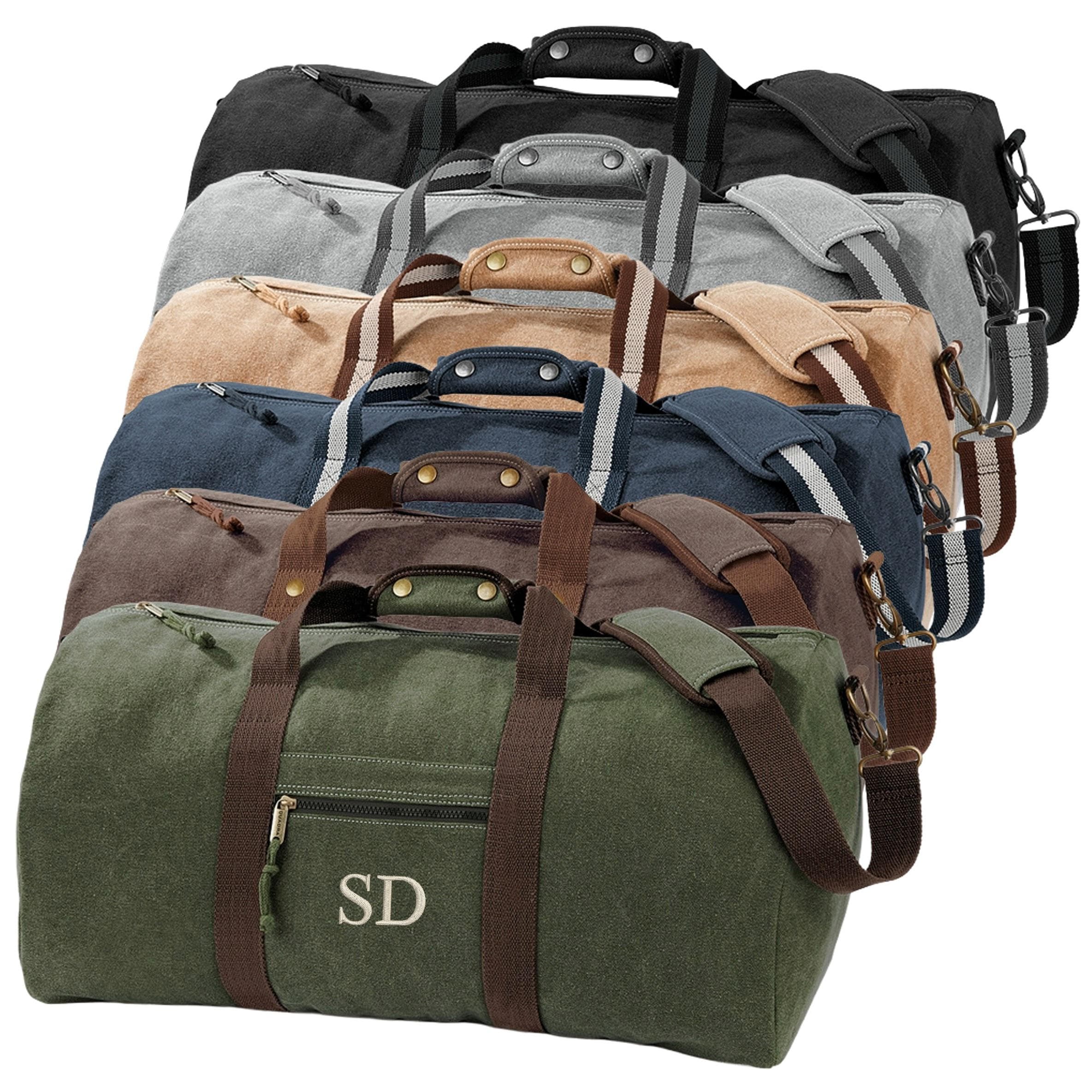 Embroidered Personalised Initials Monogram Vintage Canvas Holdall Weekend Overnighter Bag