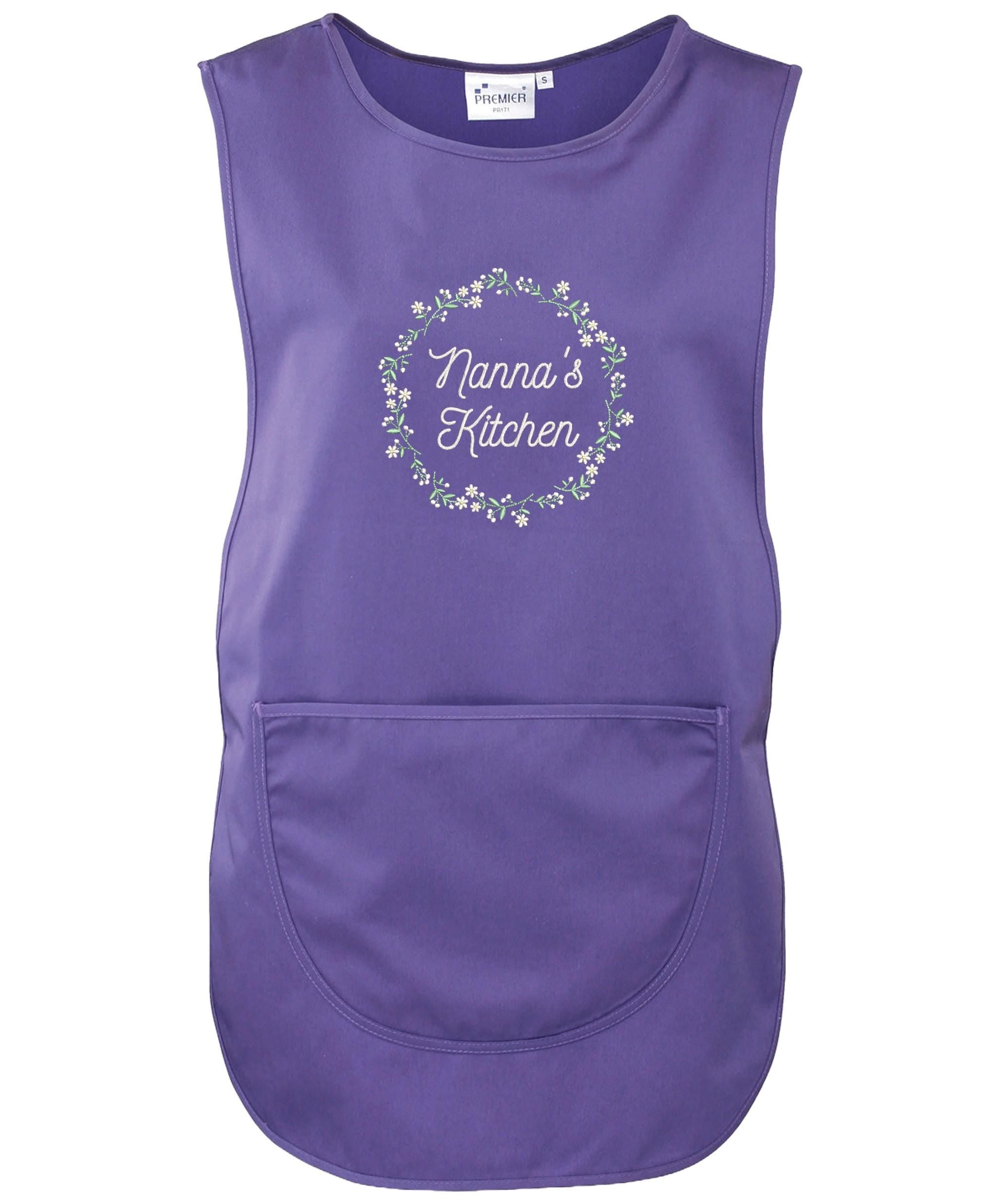 Embroidered Ladies Personalised Text Tabard Apron Floral Wreath Custom Cleaner Hairdresser Beautician Uniform