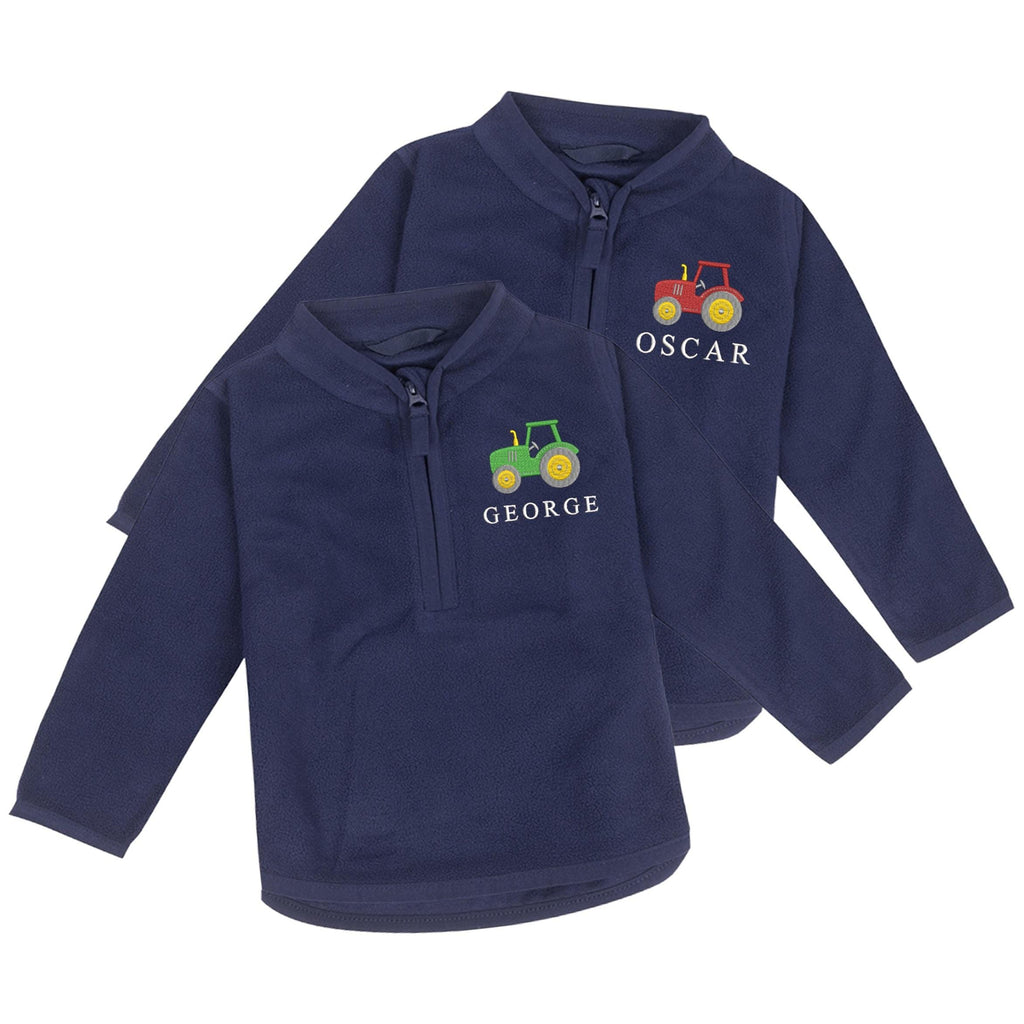 Embroidered Baby & Toddler Tractor Personalised Name Boys Fleece Jacket Navy Kids Custom Text Farm Coat