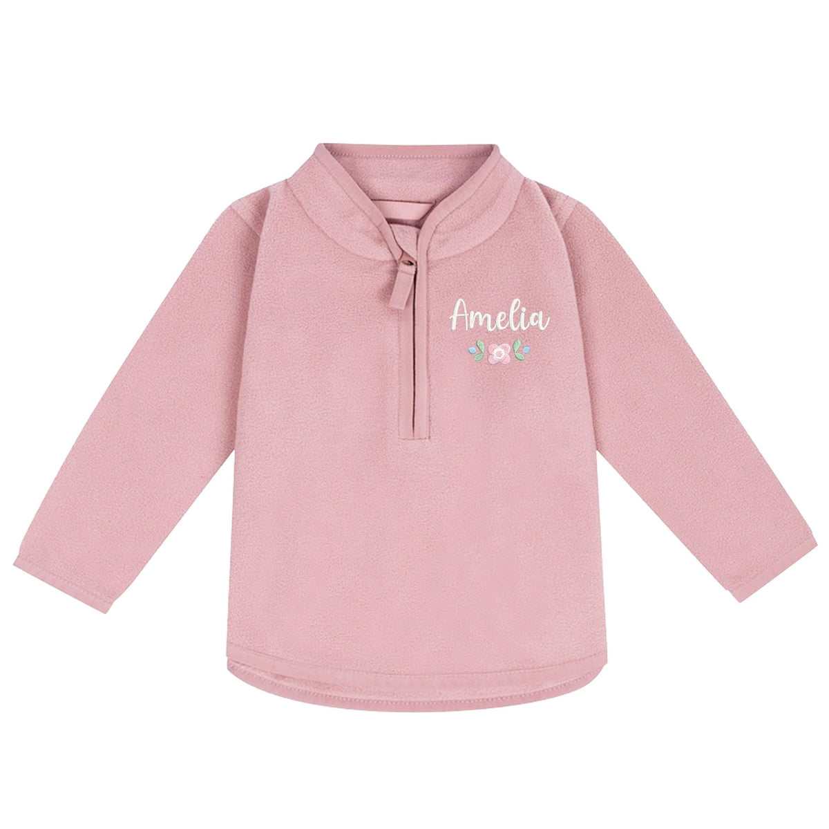 Embroidered Baby & Toddler Personalised Flower Name Fleece Jacket Pink Girls Custom Text