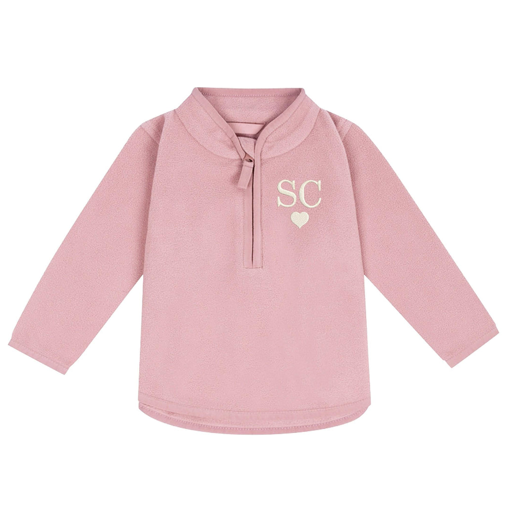Embroidered Baby & Toddler Personalised Initials Heart Fleece Jacket Pink Girls Custom Name Text