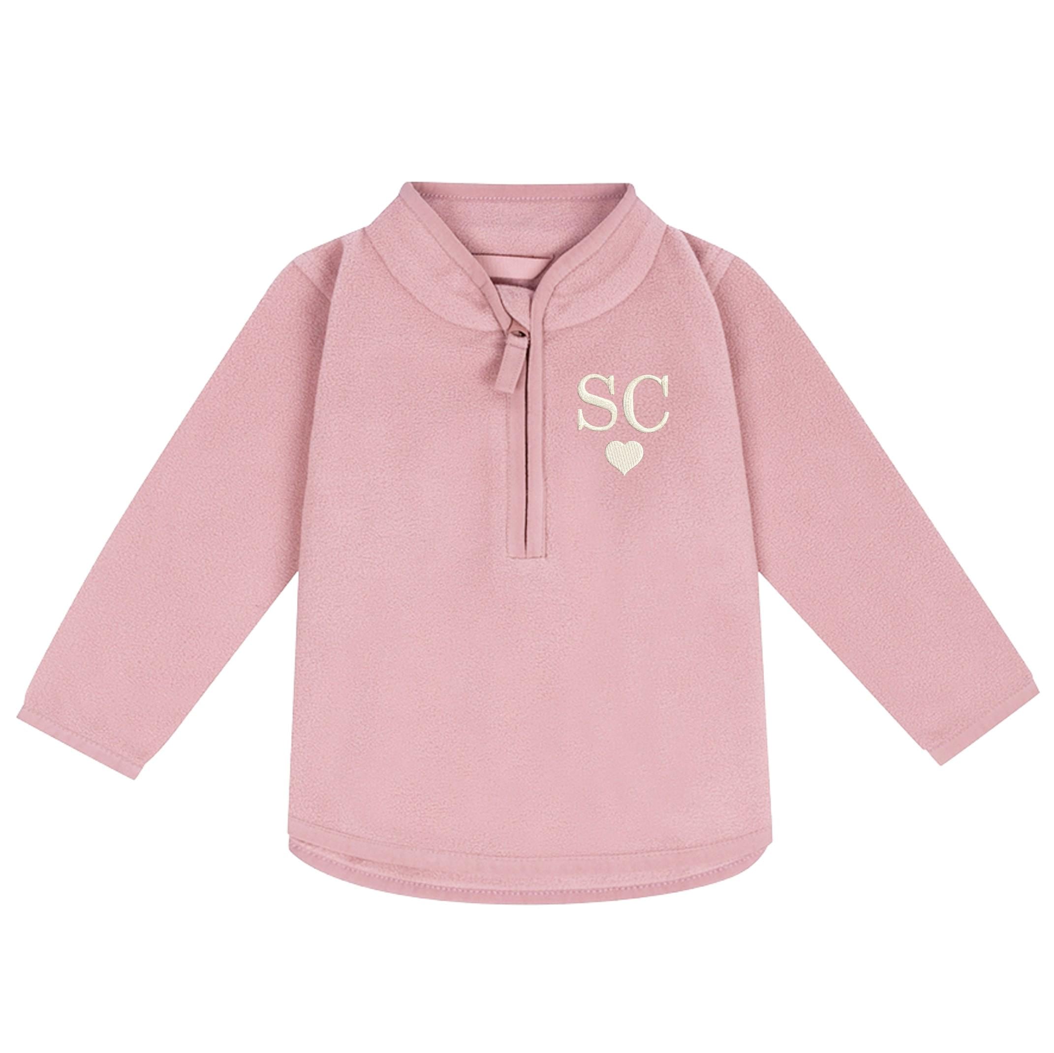 Embroidered Baby & Toddler Personalised Initials Heart Fleece Jacket Pink Girls Custom Name Text