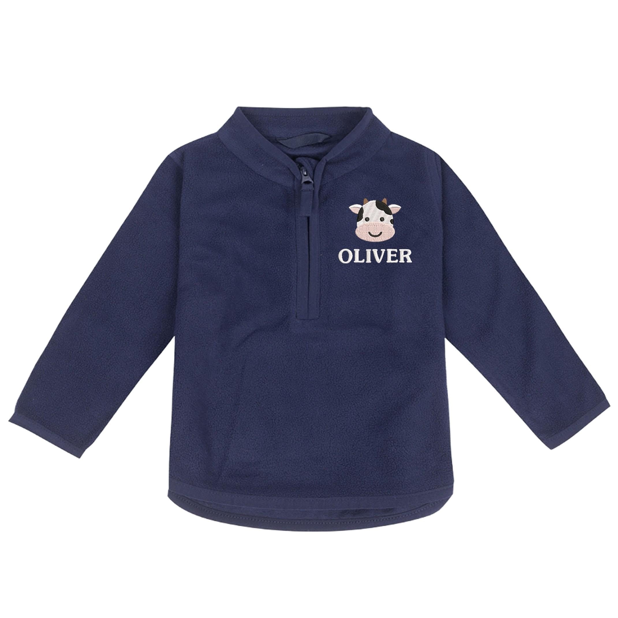 Embroidered Baby & Toddler Personalised Cow Name Fleece Jacket Kids Boys Girls Custom Text Farm Animals