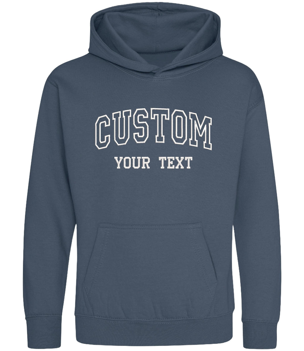 Embroidered Personalised College Varsity Text Hoodie (Kids & Adults Sizes) Custom Name Your Design Girls Boys Ladies Mens