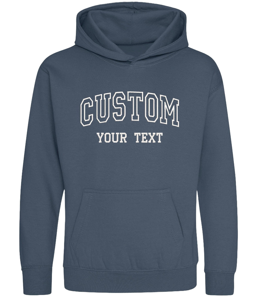 Embroidered Personalised College Varsity Text Hoodie (Kids & Adults Sizes) Custom Name Your Design Girls Boys Ladies Mens