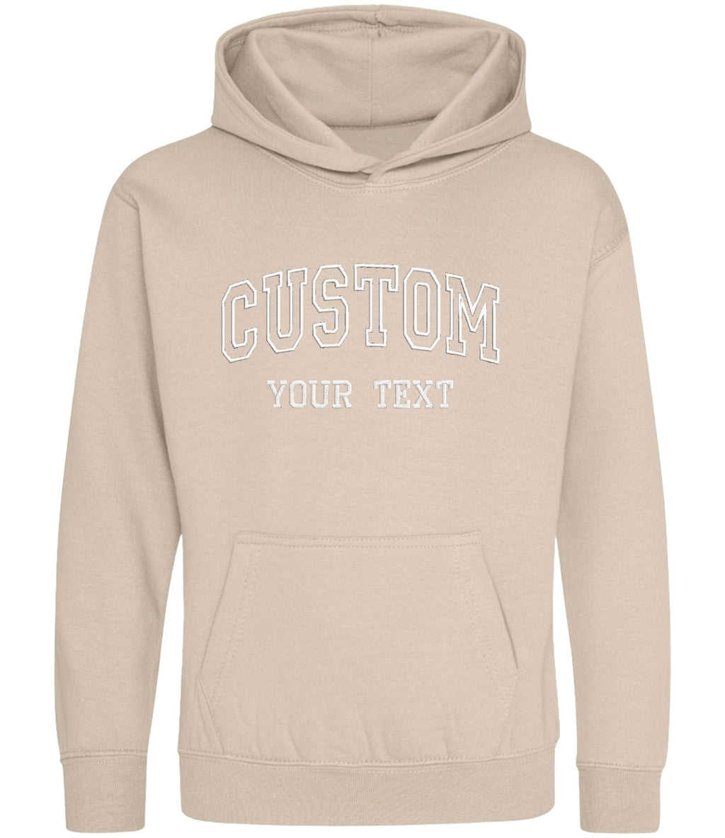 Embroidered Personalised College Varsity Text Hoodie (Kids & Adults Sizes) Custom Name Your Design Girls Boys Ladies Mens