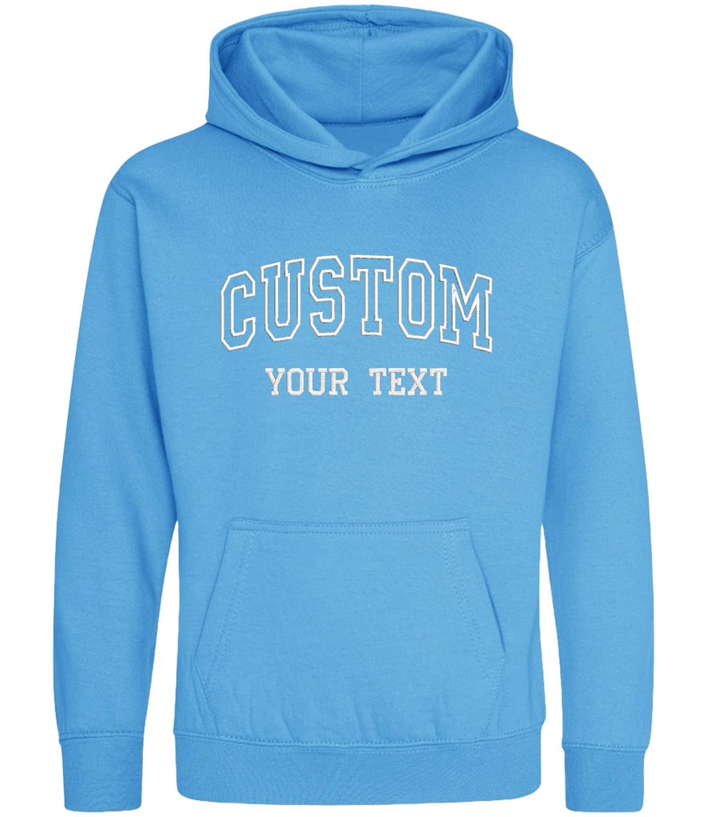 Embroidered Personalised College Varsity Text Hoodie (Kids & Adults Sizes) Custom Name Your Design Girls Boys Ladies Mens
