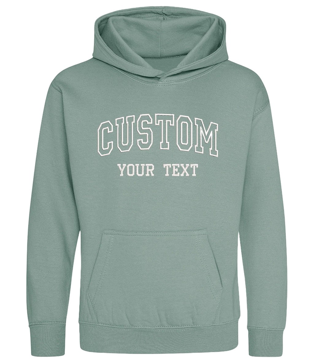 Embroidered Personalised College Varsity Text Hoodie (Kids & Adults Sizes) Custom Name Your Design Girls Boys Ladies Mens
