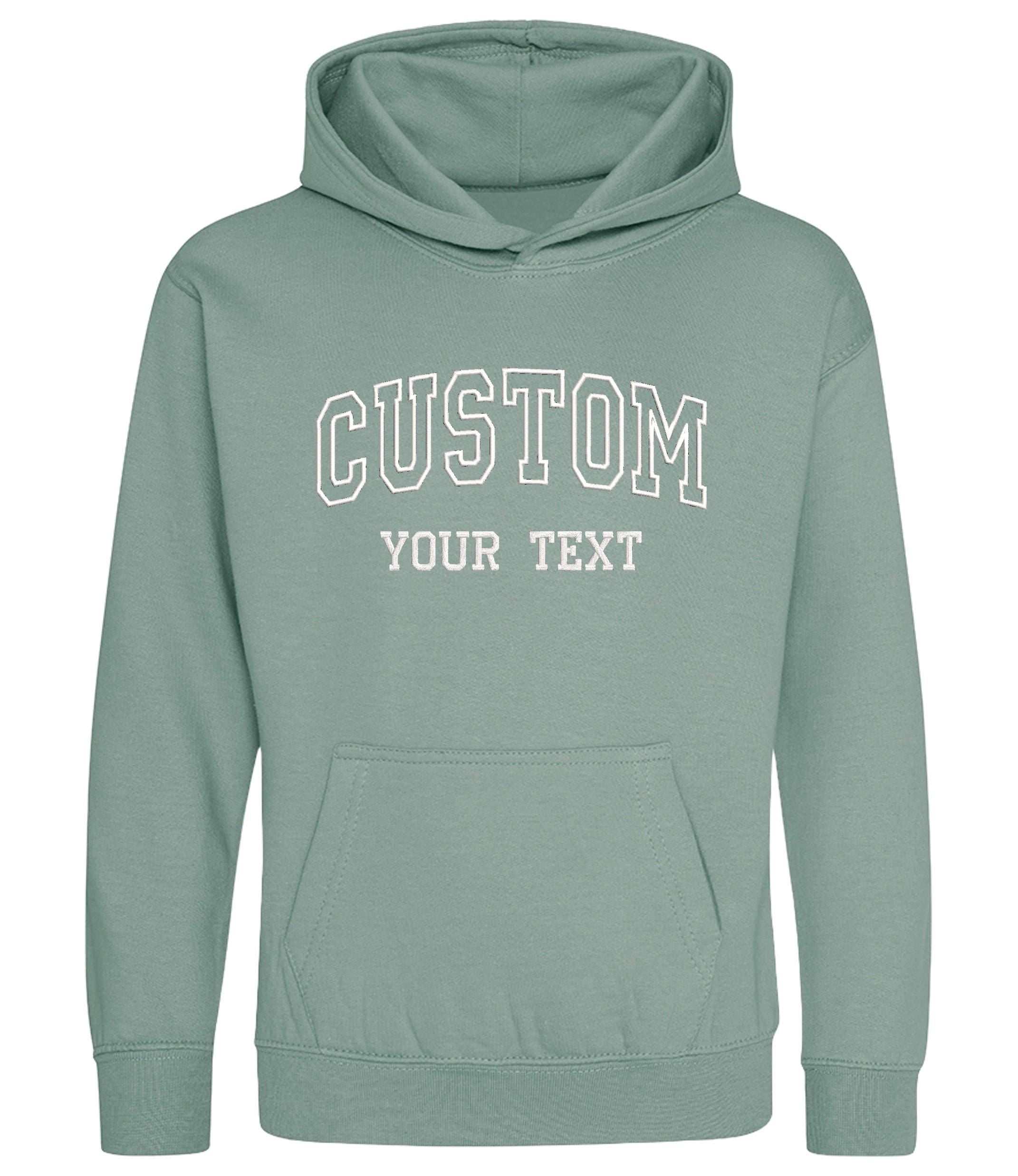 Embroidered Personalised College Varsity Text Hoodie (Kids & Adults Sizes) Custom Name Your Design Girls Boys Ladies Mens