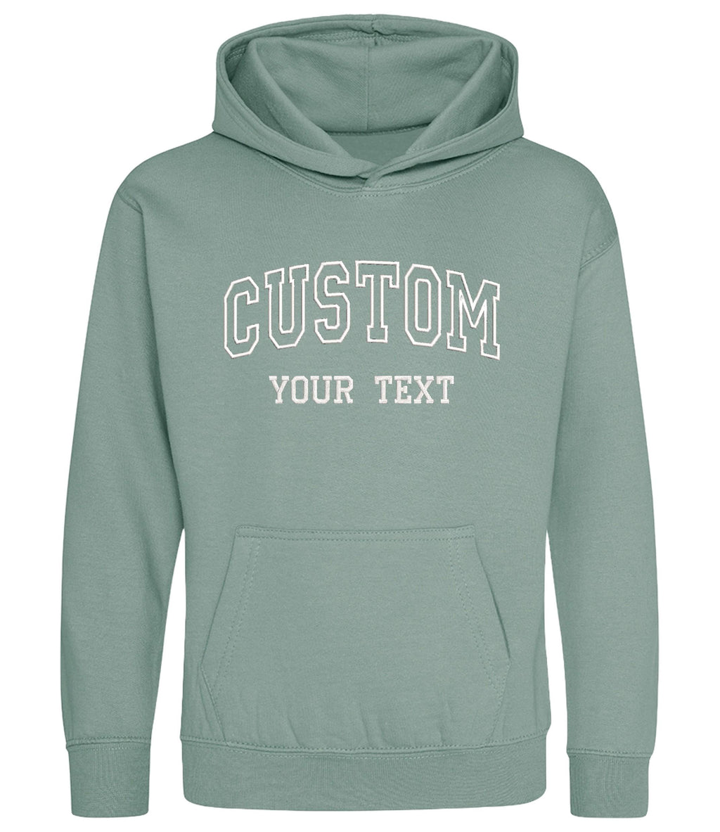 Embroidered Personalised College Varsity Text Hoodie (Kids & Adults Sizes) Custom Name Your Design Girls Boys Ladies Mens