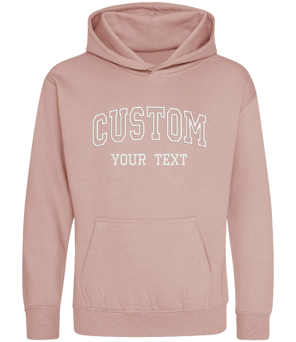 Embroidered Personalised College Varsity Text Hoodie (Kids & Adults Sizes) Custom Name Your Design Girls Boys Ladies Mens