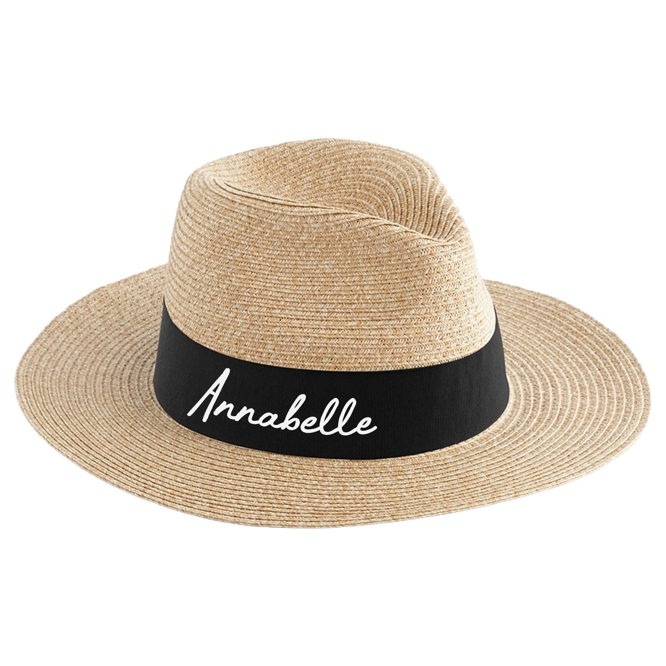 Personalised Name Straw Fedora Custom Text Beach Summer Hat