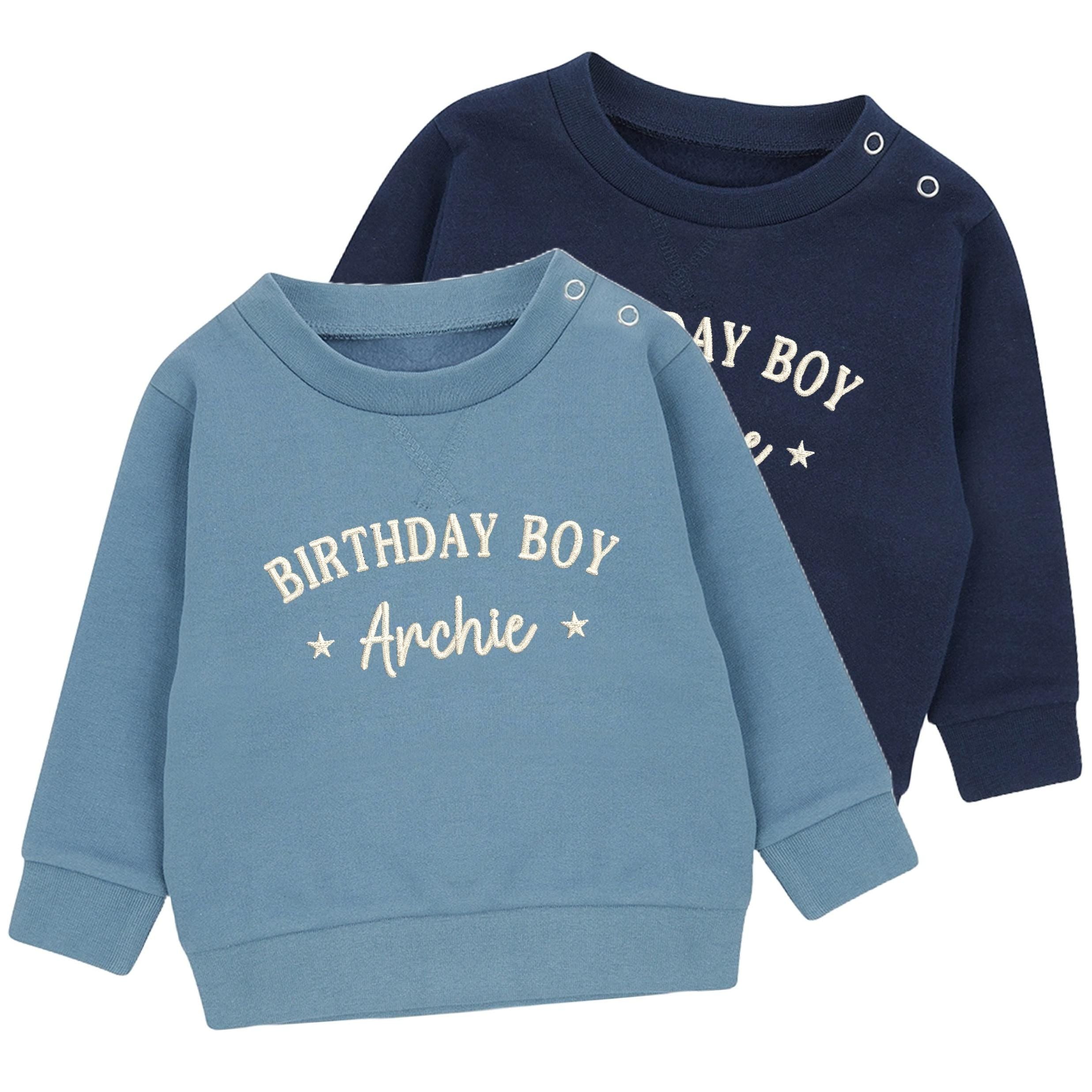 Embroidered Personalised Name Birthday Boy Baby & Toddler Sustainable Sweatshirt Party Outfit