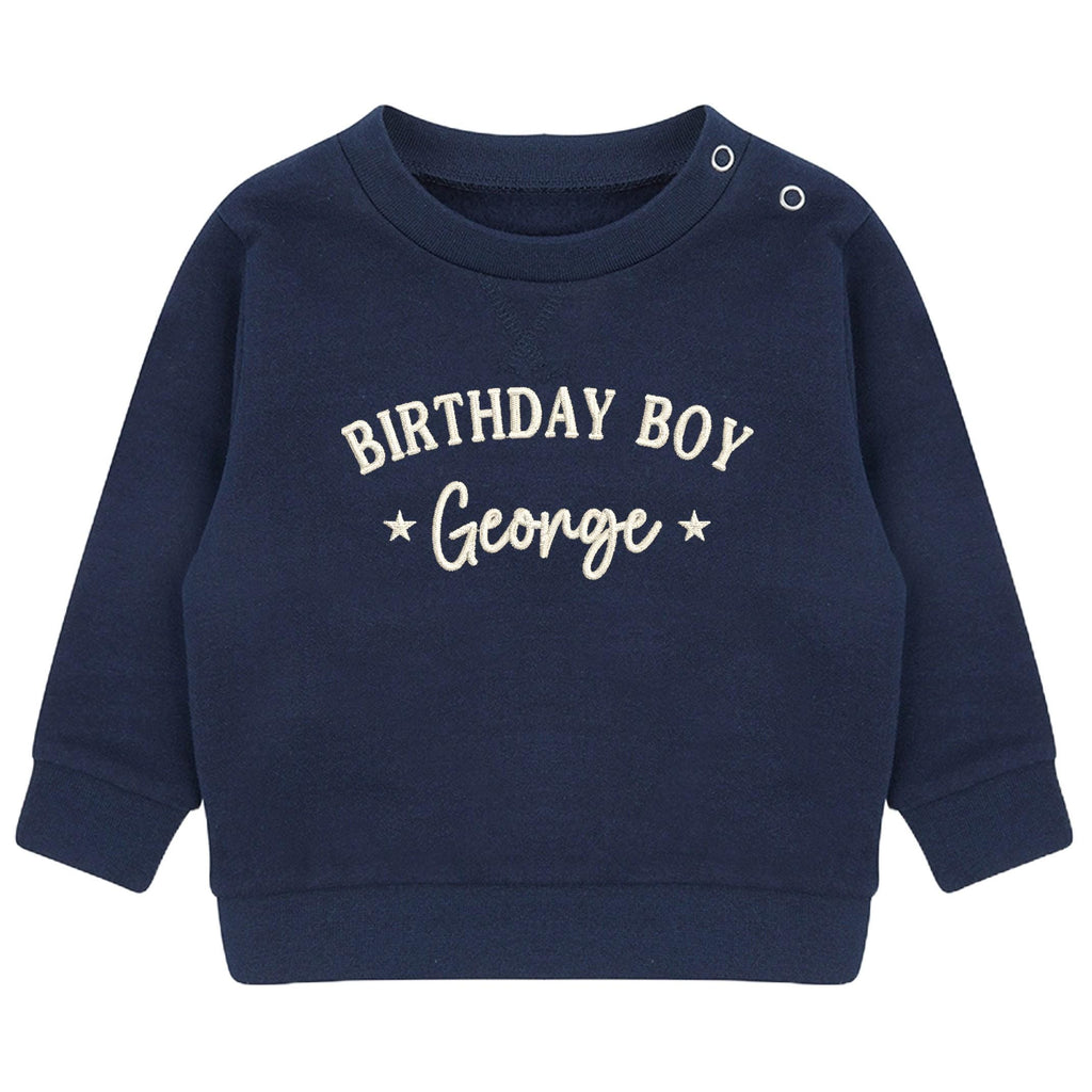 Embroidered Personalised Name Birthday Boy Baby & Toddler Sustainable Sweatshirt Party Outfit