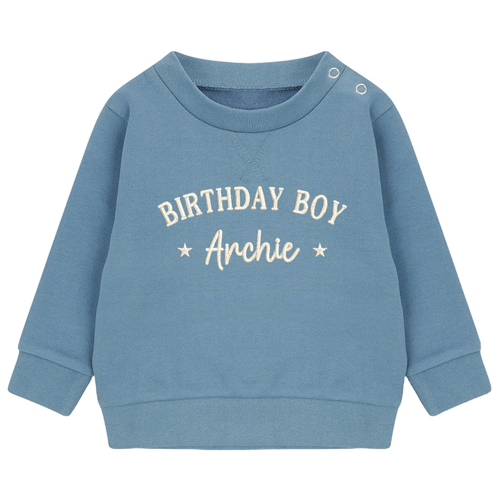 Embroidered Personalised Name Birthday Boy Baby & Toddler Sustainable Sweatshirt Party Outfit