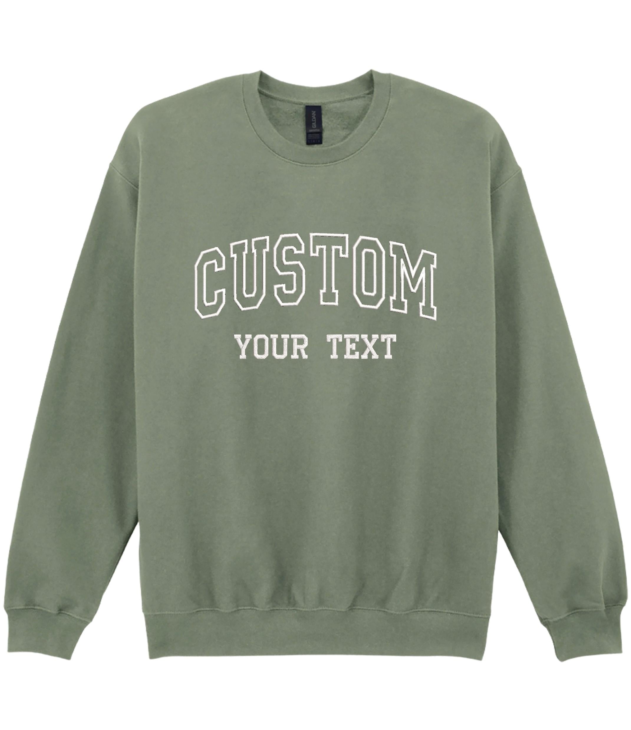Embroidered Personalised Adults Sweatshirt Varsity College Custom Design Your Text