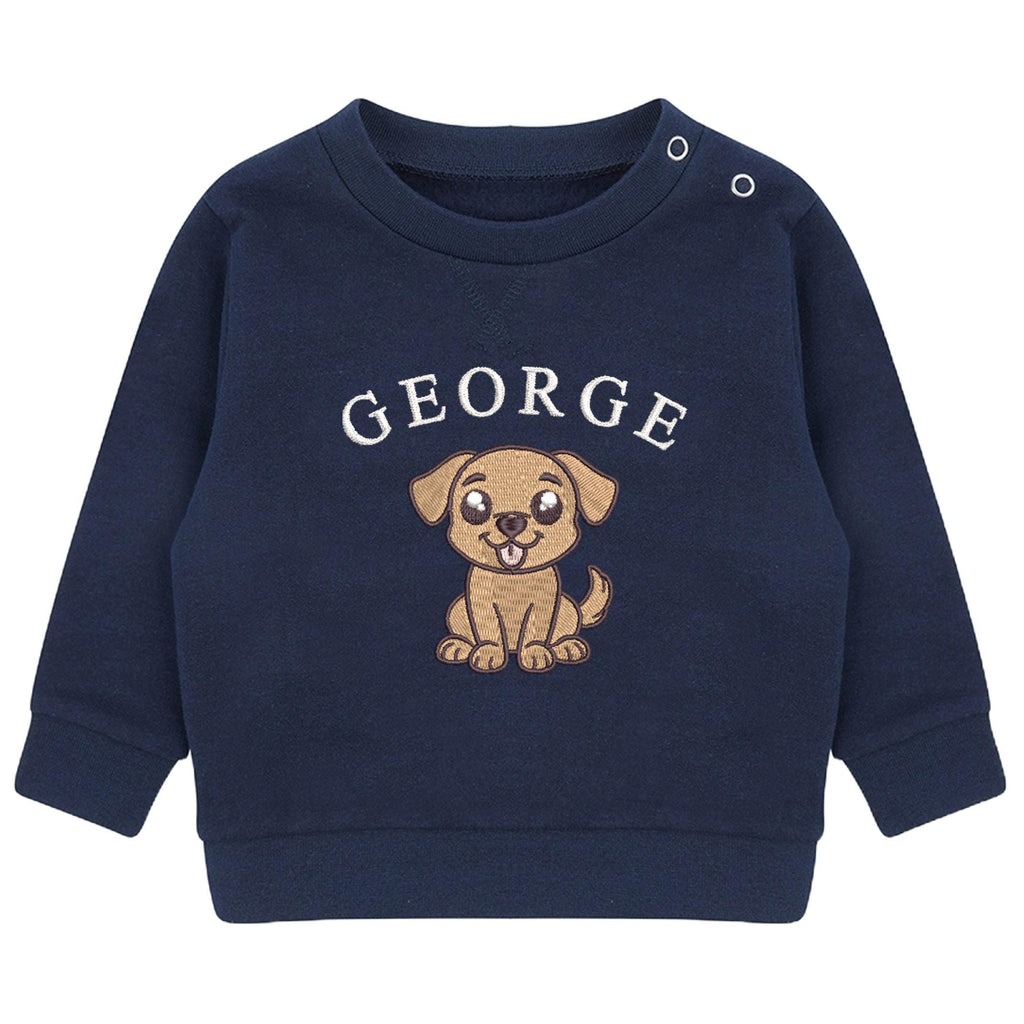 Embroidered Puppy Personalised Name Sustainable Sweatshirt Custom Baby & Toddler Jumper