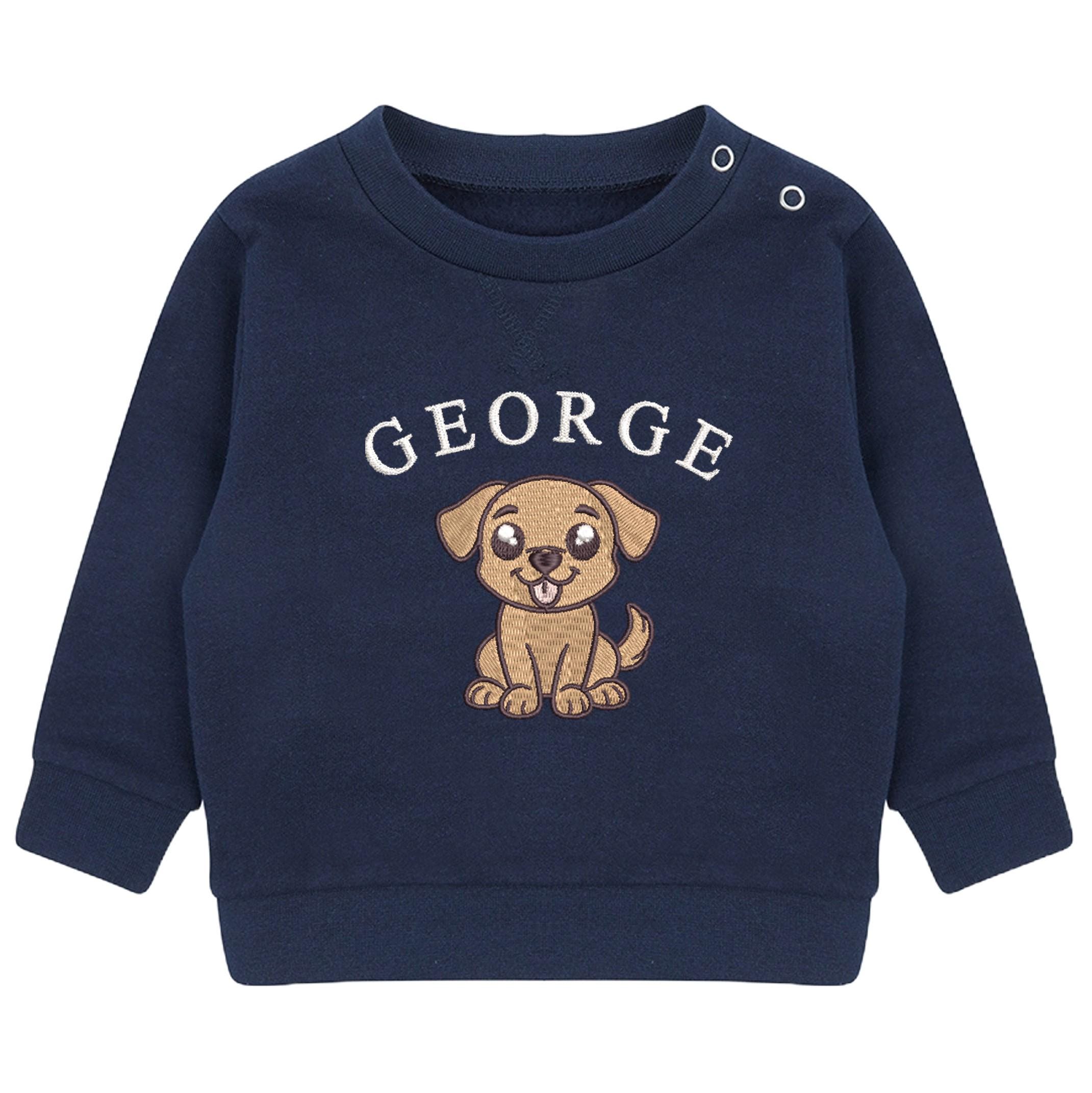 Embroidered Puppy Personalised Name Sustainable Sweatshirt Custom Baby & Toddler Jumper