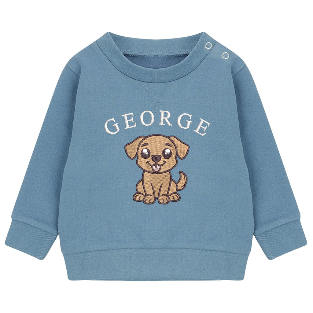 Embroidered Puppy Personalised Name Sustainable Sweatshirt Custom Baby & Toddler Jumper