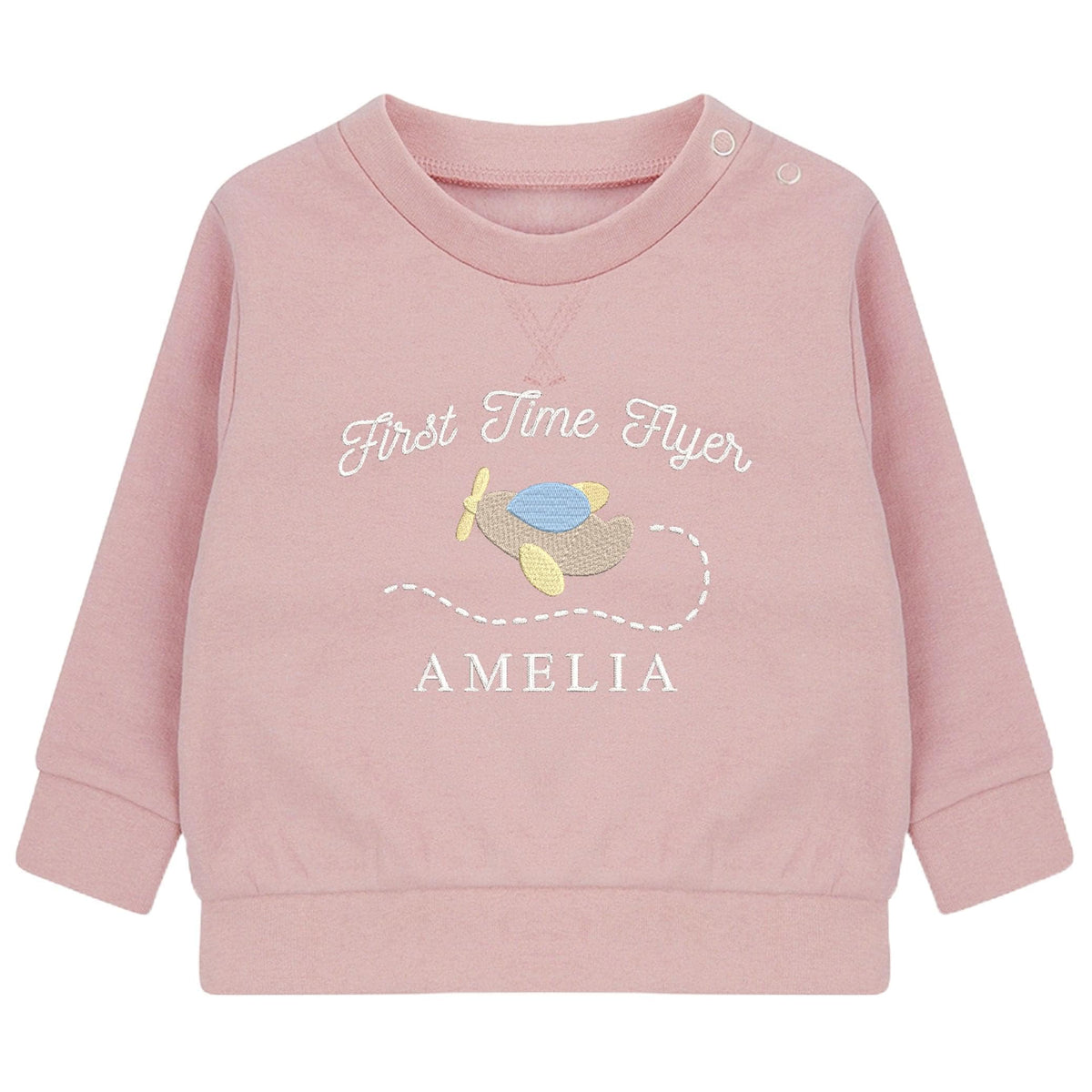 Embroidered Personalised Name First Time Flyer Sustainable Sweatshirts Boys Girls Toddler Kids 1st Holiday Jumper