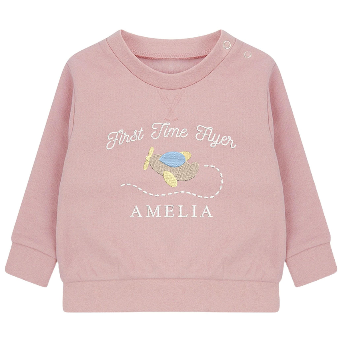Embroidered Personalised Name First Time Flyer Sustainable Sweatshirts Boys Girls Toddler Kids 1st Holiday Jumper