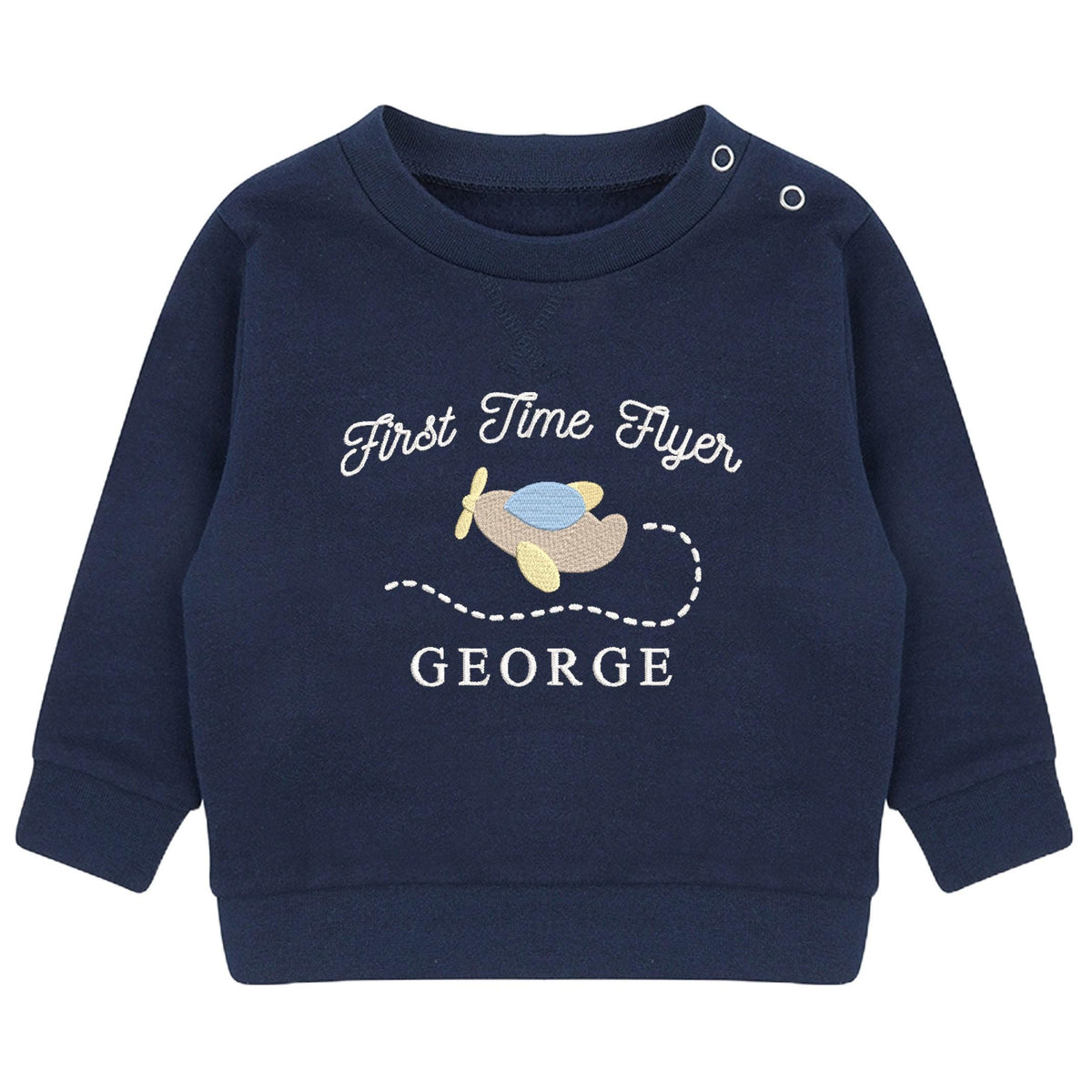 Embroidered Personalised Name First Time Flyer Sustainable Sweatshirts Boys Girls Toddler Kids 1st Holiday Jumper