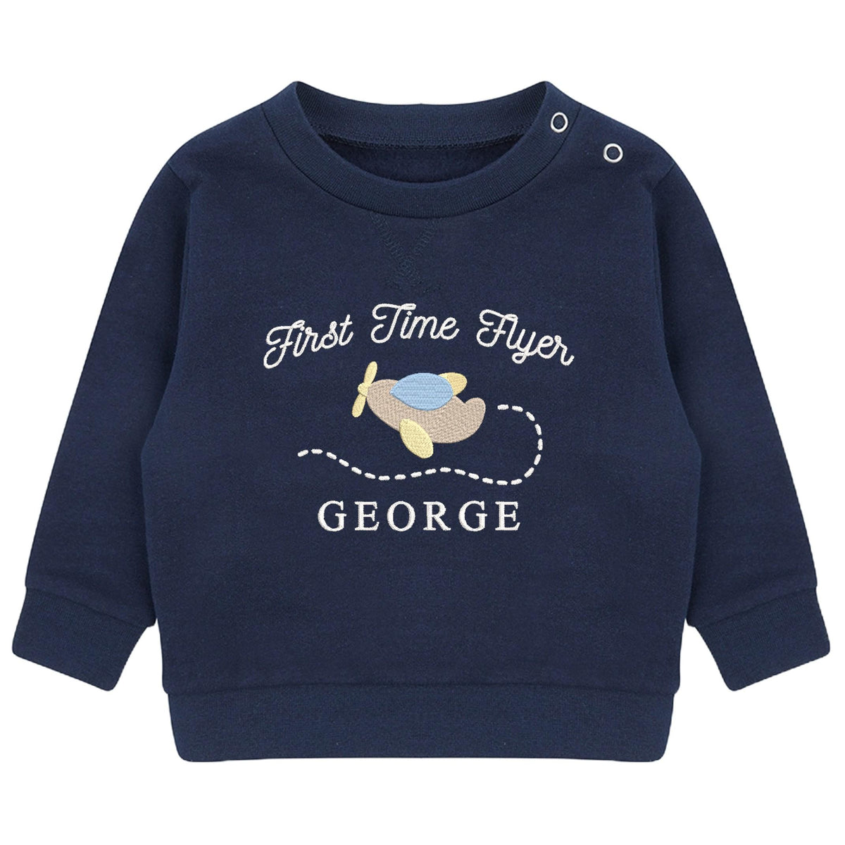 Embroidered Personalised Name First Time Flyer Sustainable Sweatshirts Boys Girls Toddler Kids 1st Holiday Jumper