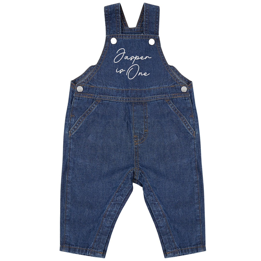 Embroidered Personalised Name Is One Cotton Denim Dungarees Baby & Toddler Girls Boys 1st Birthday Party Outfit Gift