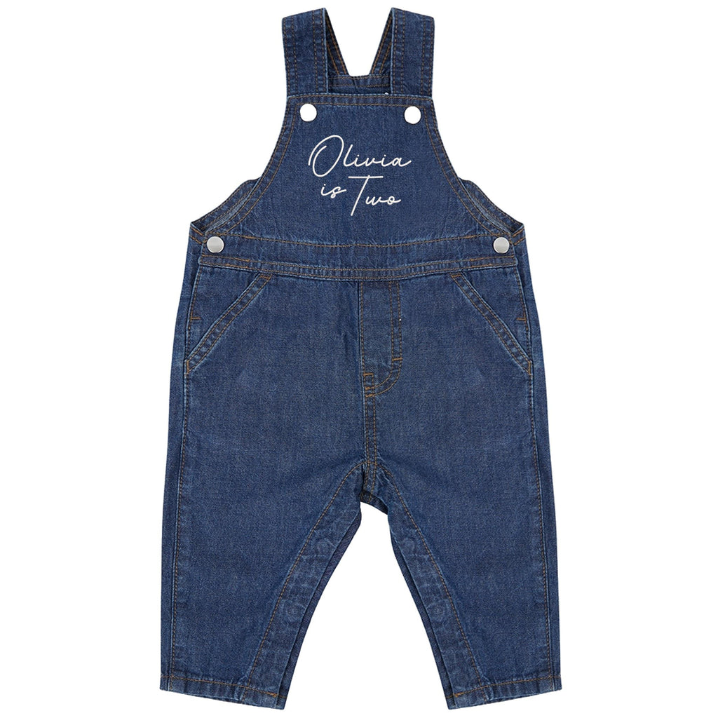 Embroidered Personalised Name Is One Cotton Denim Dungarees Baby & Toddler Girls Boys 1st Birthday Party Outfit Gift