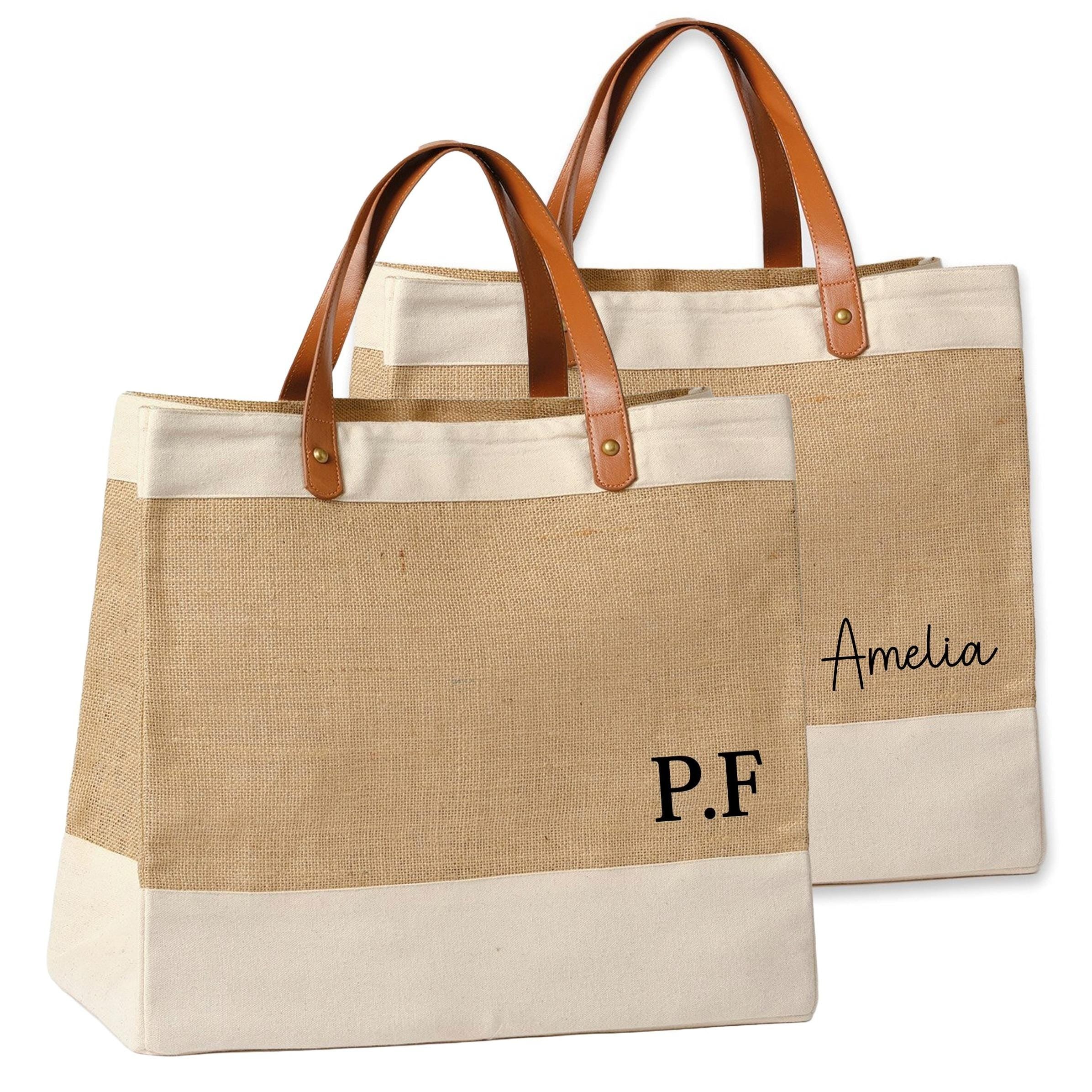 Personalised Jute Bag Custom Name Initials Ladies Handbag Tote Shopper