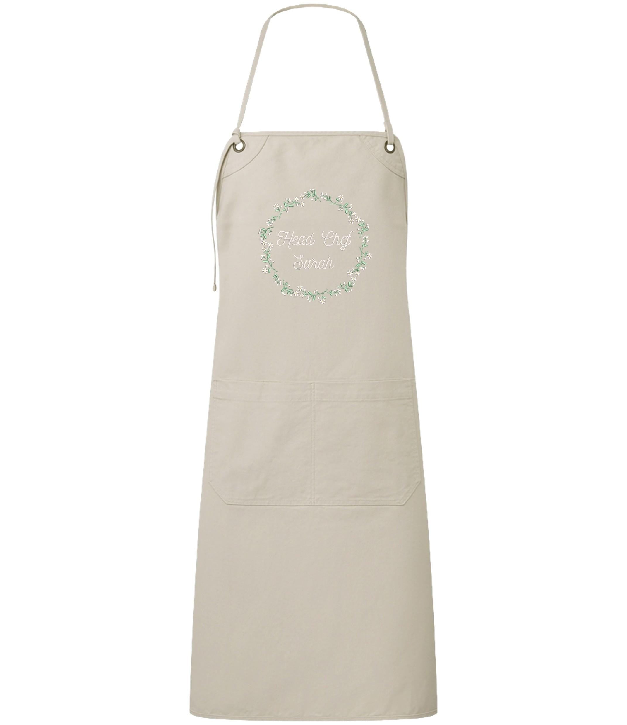 Embroidered Personalised Name Floral Wreath Apron Custom Text Kitchen Baking Gift