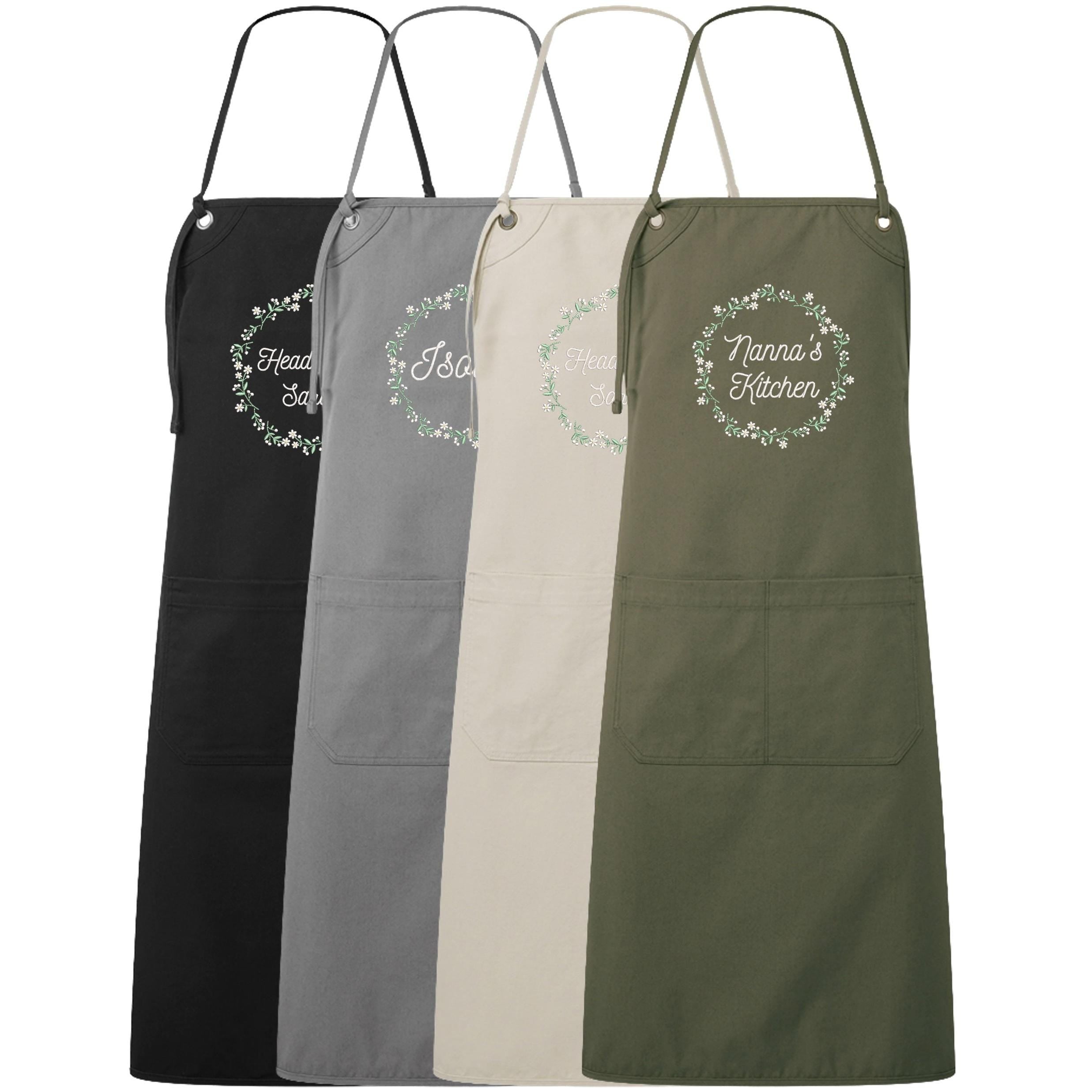 Embroidered Personalised Name Floral Wreath Apron Custom Text Kitchen Baking Gift