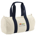 Embroidered Train Personalised Name Organic Cotton Barrel Bag Boys Navy Custom Holdall