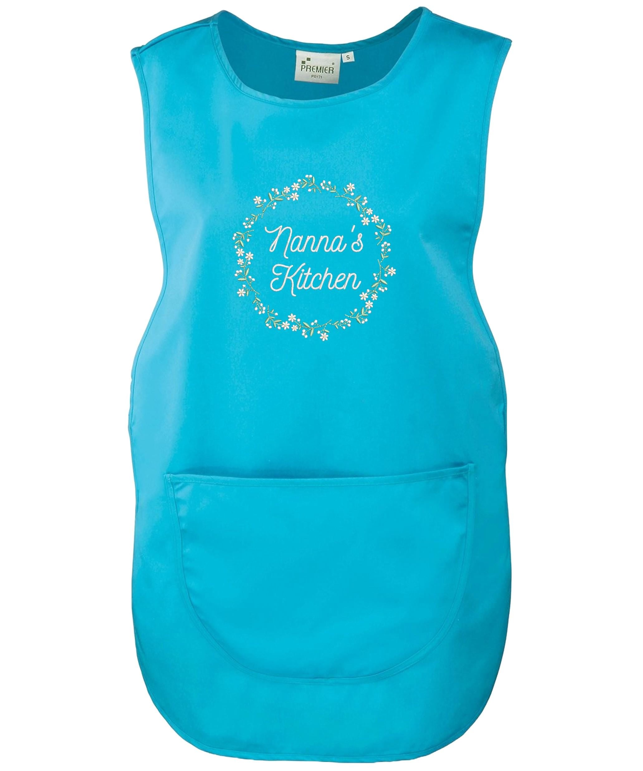 Embroidered Ladies Personalised Text Tabard Apron Floral Wreath Custom Cleaner Hairdresser Beautician Uniform
